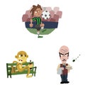 Dreadlocked Man playing Football/Soccer, A Monkey on a Park Bench, and a Stern Waiter eyeing an approaching Fly