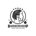 Dreadlocks locs african american hipster barbershop logo with male silhouette icon