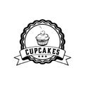 Food VINTAGE CUPCAKES badge LOGO , VECTOR ILLUSTRATION