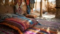 Dream of ancient tales and legends as you doze off in a traditional Bedouin sleeping setup adorned with colorful
