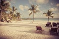 Dream beach with palm tree over the sand. Vintage Royalty Free Stock Photo