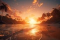 Dream beach at sunset in a tropical paradise created with generative AI technology Royalty Free Stock Photo