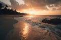 Dream beach at sunset in a tropical paradise created with generative AI technology Royalty Free Stock Photo