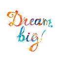 DREAM BIG. Calligraphic inscription of splash paint Royalty Free Stock Photo