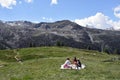 Dream big! Picnic in Matterhorn alpine meadow in the Swiss Alps