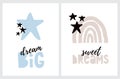 Dream Big. Seet Dreams. Simple Vector Illustrations Set.