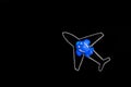 Dream big. Small blue toy airplane on the silhouette of large ch Royalty Free Stock Photo