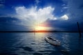 Dream Boat Morning birds flying on dramatic sky at sunrise sunset Royalty Free Stock Photo