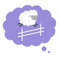 Dream bubble with a sheep jumping over the fence. Vector flat illustration.