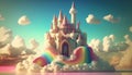 dream castle made clouds rainbow pastel color Ai generate