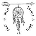 Dream catcher and arrow, tribal legend in Indian style with traditional headgear.