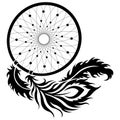Dream Catcher. Black Totem Silhouette In Ethnic Style For Interior Decoration And Clothing. Sketch Of A Tattoo, Amulet