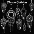 Dream catcher dreamcatcher aztec feather tribal vector patterned set with decoration. Native american illustration