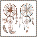 Dream catcher ethnic ornament spider web, beads