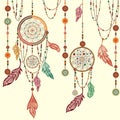 Dream Catcher feathers, beads, cobweb. Royalty Free Stock Photo