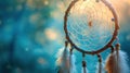 A dream catcher with feathers and a blue background, AI Royalty Free Stock Photo