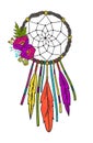 Dream catcher with feathers and flowers Royalty Free Stock Photo