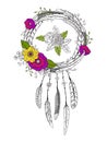 Dream catcher with feathers and flowers Royalty Free Stock Photo