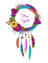 Dream catcher with feathers and flowers Royalty Free Stock Photo