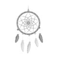 Dream catcher with feathers.Hippy single icon in monochrome style vector symbol stock illustration web. Royalty Free Stock Photo