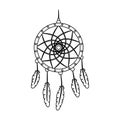 Dream catcher with feathers.Hippy single icon in outline style vector symbol stock illustration web. Royalty Free Stock Photo