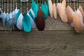 Handmade dream catcher with feathers threads and beads rope hanging Royalty Free Stock Photo