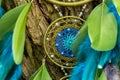 Handmade dream catcher with feathers threads and beads rope hanging Royalty Free Stock Photo