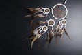 Dream catcher with feathers threads and beads rope hanging spiritual folk american native indian amulet isolated on black Royalty Free Stock Photo