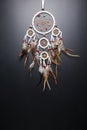 Dream catcher with feathers threads and beads rope hanging spiritual folk american native indian amulet isolated on black Royalty Free Stock Photo