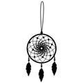 Dream catcher icon. Dream catcher decorated with feathers and beads. Amulet dream catcher sign. flat style