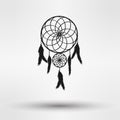 Dream Catcher Silhouette In Black Color Isolated On White Background. Illustration