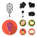 Dream catcher, soft toy sheep and rabbit, floor lamp. Rest and sleep set collection icons in black,flat style vector