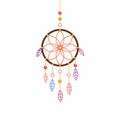 Dream catcher style Indian design craft, handmade circle frame knot with leaf ornament, wall hanging interior decoration, diy hobb