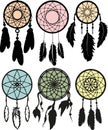 Dream catcher with threads, beads and feathers. Native american symbol in boho style. Vector tribal illustration. Ethnic indian dr Royalty Free Stock Photo