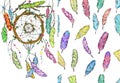Dream catcher from tree branches and seamless pattern watercolor
