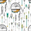 Dream Catcher in Tribal boho style seamless pattern Royalty Free Stock Photo