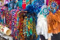 Dream catchers and bracelets of different colors at the fair of masters Royalty Free Stock Photo