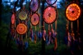 Dream catchers hanging at the forest
