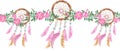 Dream catchers horizontal watercolor seamless border pattern. Hand drawn realistic illustration. Can be used for fabric Royalty Free Stock Photo
