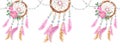 Dream catchers and jewelry threads horizontal watercolor seamless border pattern. Hand drawn realistic illustration Royalty Free Stock Photo