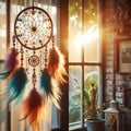 A dream cathcer is hanging by the window Royalty Free Stock Photo