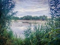 Dream fantasy landscape view of danube delta and blue colored dramatic sky at sunset