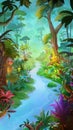 Dream Forest. Nature Scene. Fantasy Backdrop. Concept Art