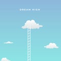 Dream high visual concept minimal design. cloud in the sky with tall ladder vector illustration Royalty Free Stock Photo