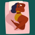 Dream in a hot summer night. Young woman sleeping in bed without a blanket. Female cartoon character lying in a comfortable pose Royalty Free Stock Photo