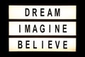 Dream imagine believe hanging light box