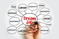 Dream job - position that combines an activity, skill with a moneymaking opportunity, mind map text concept background