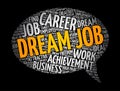 Dream job - position that combines an activity, skill with a moneymaking opportunity, word cloud concept background