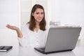 Dream job: successful businesswoman sitting at desk with laptop