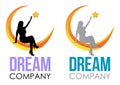 Dream Logo Design. Vector Template sleep sign. Girl sitting on the moon and reaching up for star.  Night icon Design Template Royalty Free Stock Photo